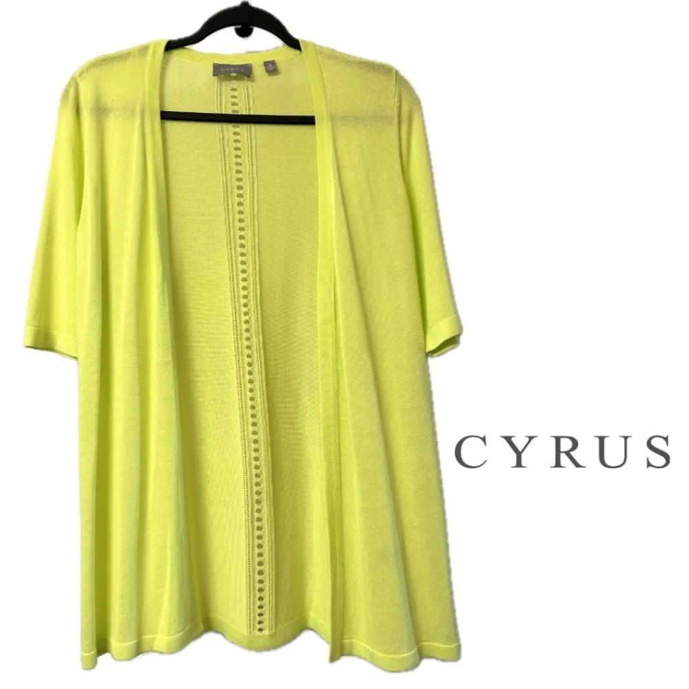 NWT CYRUS Short Sleeve Silky Knit Open Cardigan in Chartreuse Size M - Picture 1 of 16
